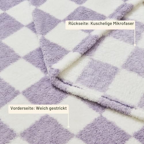 EMME Kuscheldecke 200x230 Fleece Weich Warm Flauschig Lila Tagesdecke – Ansicht 7