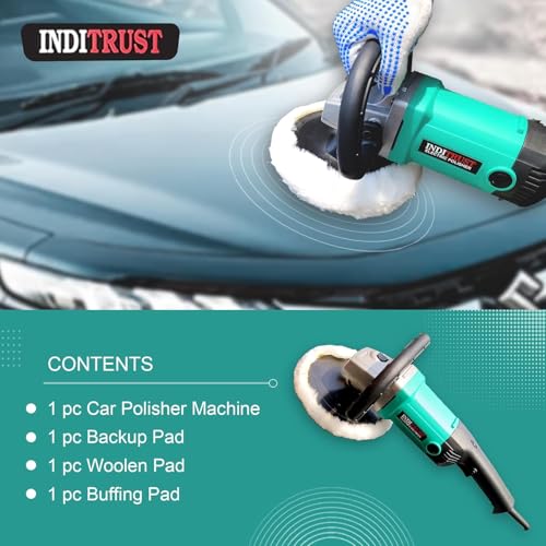 Image of Inditrust Electric Car Polisher Machine, 1500W, 7-inch, Variable Speed Control, 6-Months Warranty Copper Winding, with Buffing Pad