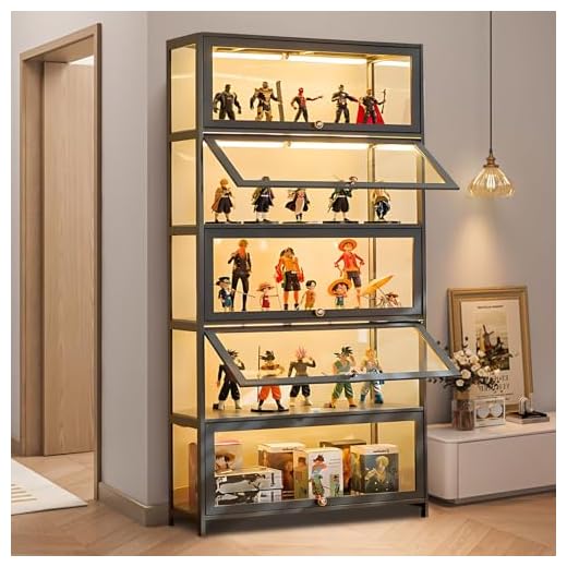 Display Cabinet, 5-Tier Curio Cabinet with Acrylic Doors, Bamboo Display Case for Figures, Display Case for Collectibles & Kids Bookcase for Home, Office, Playroom, Living Room