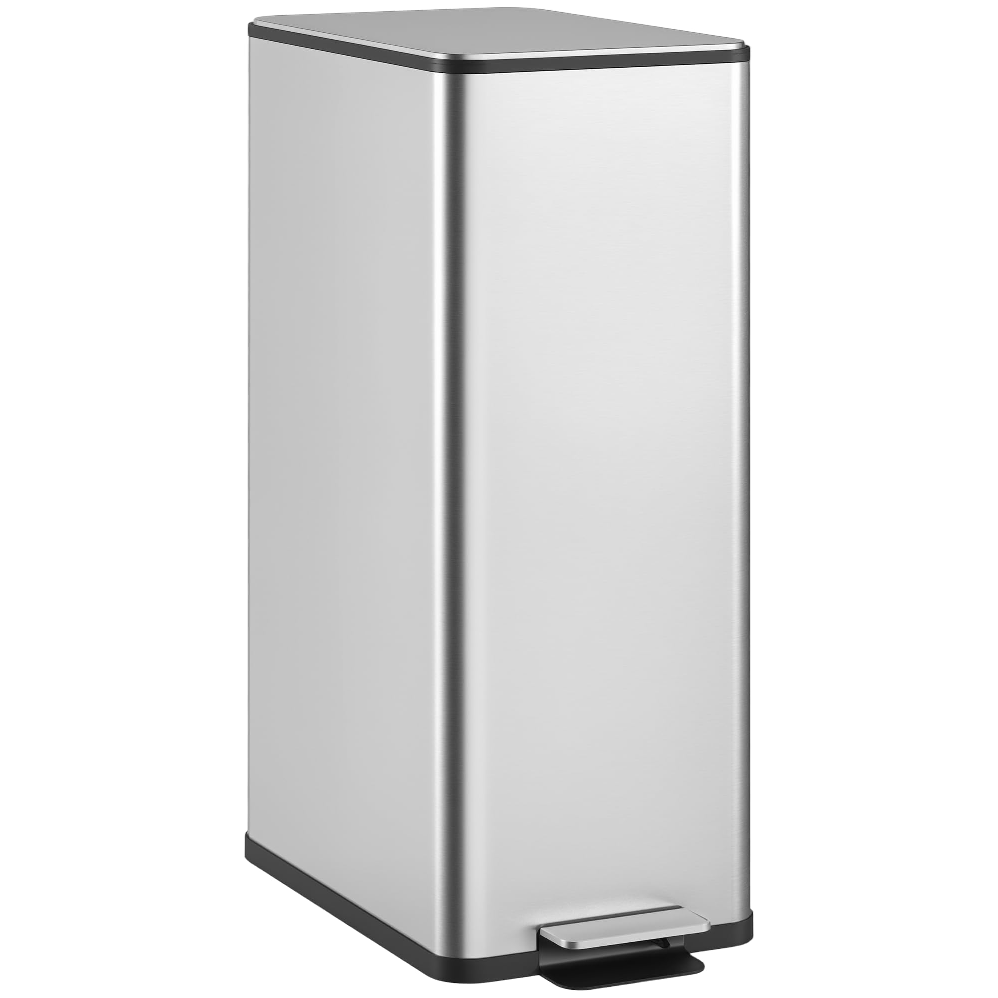 HOMCOM Mülleimer 20 L mit Softclose-Deckel Pedal 21,5 x 37,2 x 57cm Silber | Treteimer, Abfalleimer inkl. Inneneimer, Abfallsammler, Edelstahl, für Bad Schlaf- oder Wohnzimmer