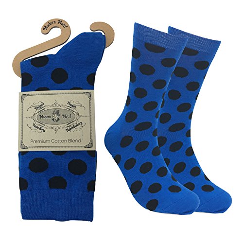 Men's Dark Blue & Black Dots Pattern Fun Cotton Blend Crew Fashion Dress