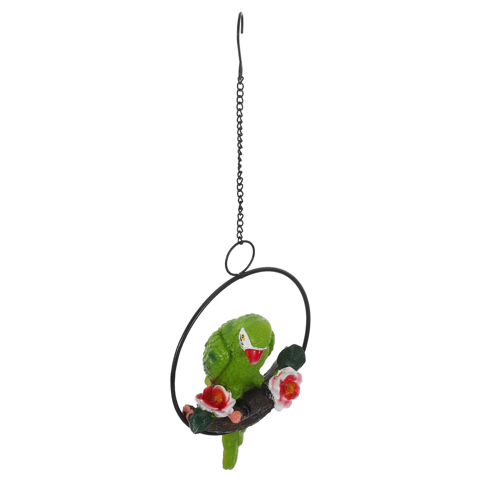 Statue de perroquet en résine verte avec anneau de suspension au design réaliste