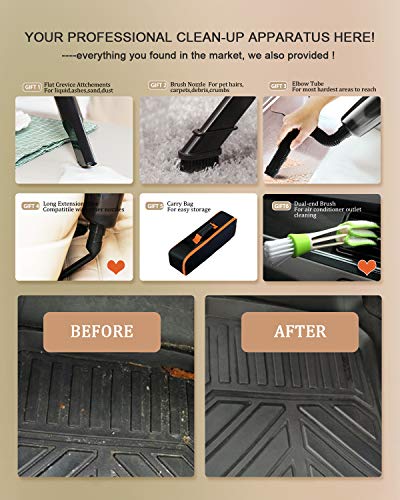 Car Vacuum Cleaner Handheld Lightweight- Innovational 12V 33000r/min Strong Suction Mini Portable Car Interior Cleanner,120W High Power Corded Wet Dry with 6PC Attachments-Life Time Warranty