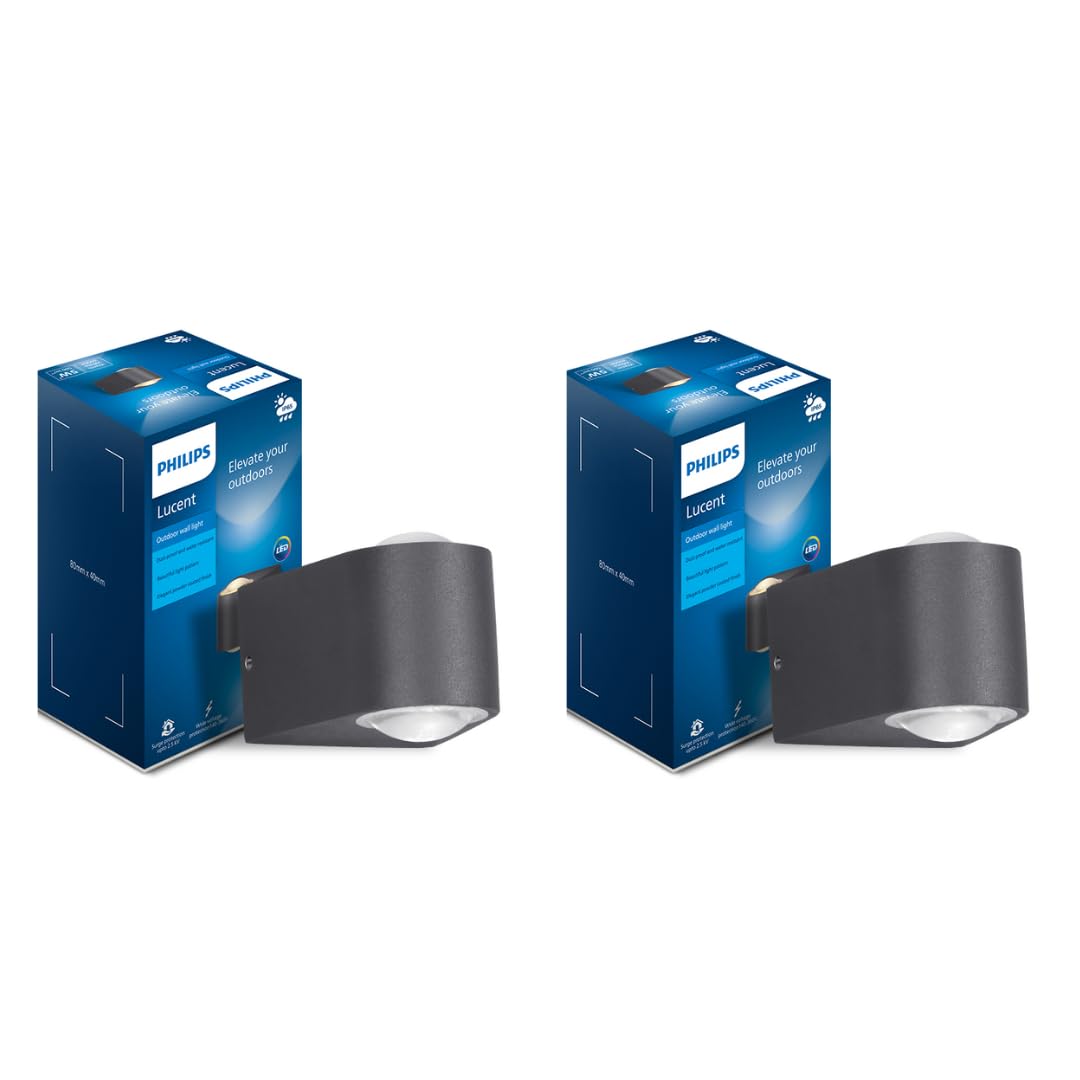 PHILIPS 5W 2-way decorative Wall Light | Lucent Outdoor Wall Light for Decoration | Colour : Warm White, Pack of 2-image-46