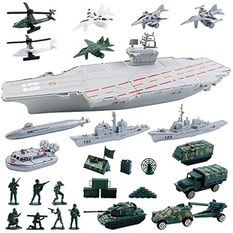 deAO Aircraft Carrier Scale Model Warplanes Warships Military Vehicles Battleship, Helicopter Trucks Tank Army Men Toys, Present Gift for Boys & Girls Kids Age 3-12 Cover