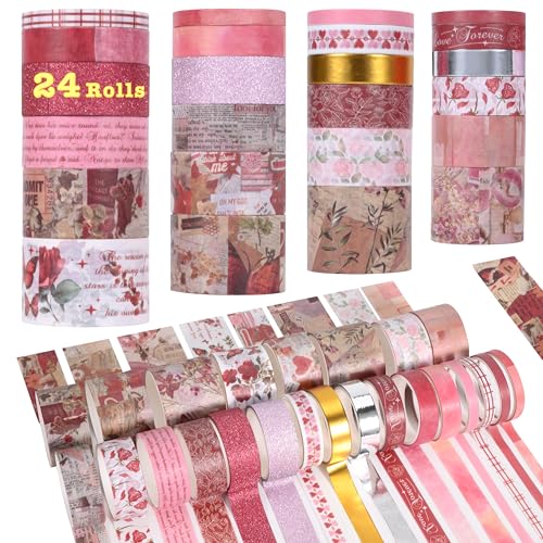 FTTELK 24 Rolls Vintage Washi Tape Set Floral Decorative Tape for Scrapbooking Junk Journal Supplies DIY Art Crafts Planners Bullet Journaling and Wrapping(Romantic Eternal Series)