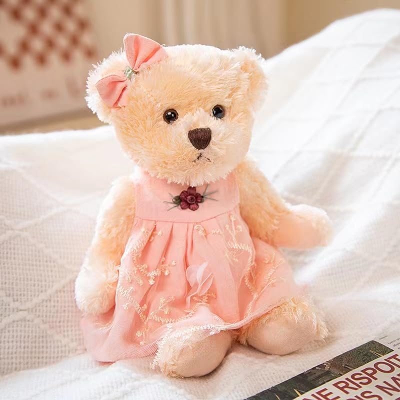 Riverwar Small Teddy Bear Stuffed Animal in a Dress, Cute Soft Plush Toy, Cuddly Gift for Babies, Boys, Girls on Christmas or Valentine's Day (10