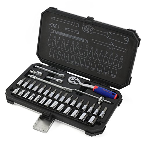 WORKPRO 35-piece Bits Socket Set Phillips Hex Torx 1/4-inch Ratchet with Anti-shock Case