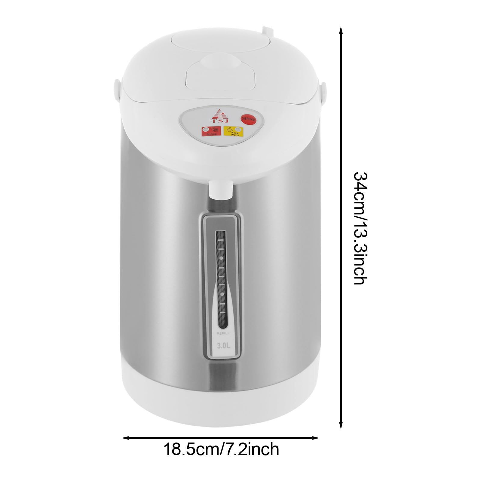 Hervidor eléctrico de 3 litros, acero inoxidable, dispensador de agua caliente, dispensador de agua de 750 W, termo, tetera para la preparación de té, café soluble, comida para bebés