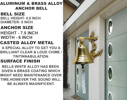 Grande sonnette d'appel murale Anchor en laiton poli avec support ultra robuste - 6
