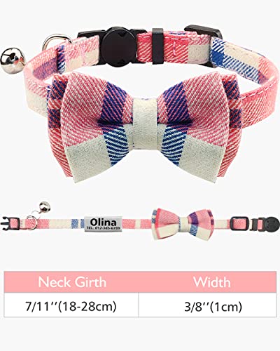TagME Katzen halsbänder mit Namen und Telefonnummer Auf, Kätzchenhalsband mit Sicherheits Verschluss und Glöckchen,Rosa 1er Pack