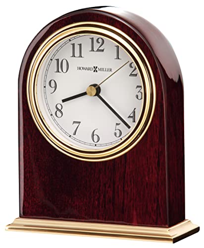 Howard Miller Monroe Reloj de Mesa 645-446 - Decoración Moderna para el hogar, Reloj en Forma de Arco, Acabado de Palisandro Brillante con Base de Metal con Acabado de latón, Movimiento de Cuarzo