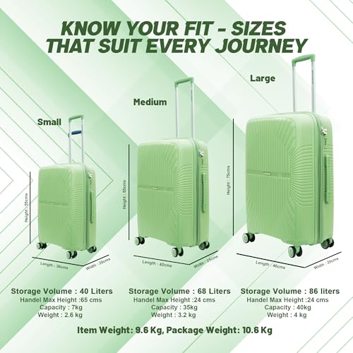 Image of AMERICAN TRAVELLER Tourispro Trolley Bag for Travel Single Small |Suitcase for Travel |Leightweight Large Luggage Traveling Bag| Polypropylene(Pp) Bags with Expandable 8 Wheels (20, Pastel Green)