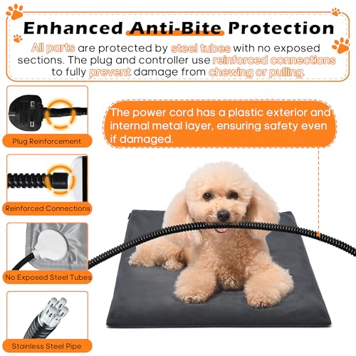 Angelpet Pet Heating Pad for Dogs & Cats L 45x70cm – 30℃~60℃ Adjustable Temperature & 14 Timer (0–12H/24H), Electric Heated Pet Mat with Auto Screen-Off, Chew-Resistant 1.8m Cord, 2 Washable Covers - Image 6