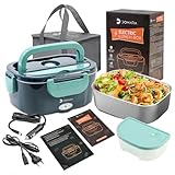 DOMARA Fiambrera Electrica 80W – taper electrico para comida con recipiente de acero inoxidable 1,5L y adaptador para coche/camión (12V/24V/220V) – ideal para comer caliente en oficina o en ruta