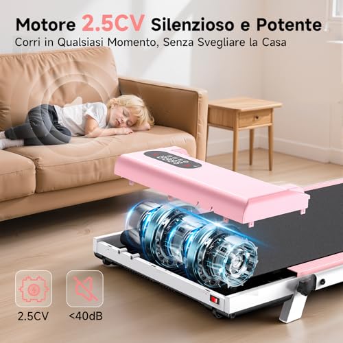 Dskeuzeew Tapis Roulant Elettrico Piehevole Inclinazione 8%, 3 In 1 Walking Pad Tapis Roulant Extra Large, Telaio Rinforzato, Schermo Lcd E Chiave Di Sicurezza(Rosa) - 5