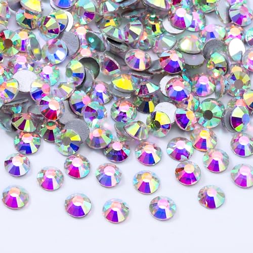 Image of Crystal AB Flatback Rhinestones SS12 (2.9-3.0mm), 2880pcs Glass Nail Gems, Non Hotfix Rhinestones for Nails, Crafts, Clothing, DIY Bling Decorations