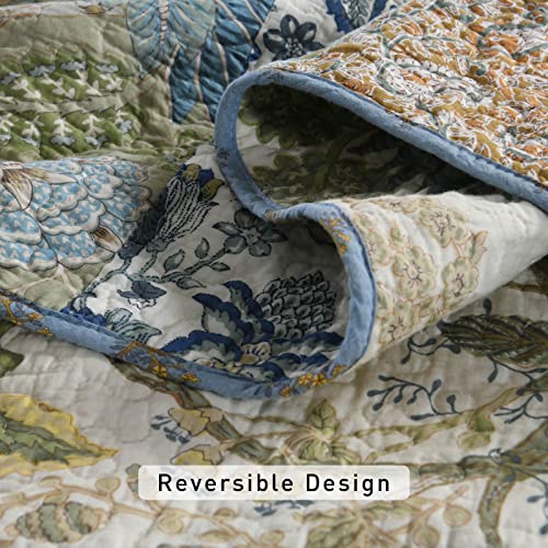 Yvooxny Quilt Set King Bedspread Reversible Green Farmhouse Garden Coverlet Real Patchwork Quilt Set For All Seasons, Bohemian Floral Pattern, King Size #TOP3