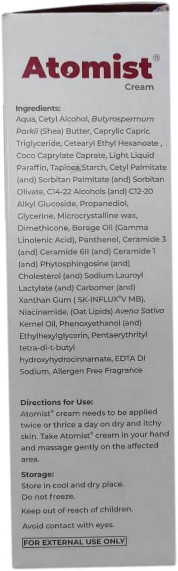 Atomist Skin Barrier Repair Cream for Dry and Itchy Skin | Enriched with Ceramides, Oats Lipids & GLA | Non Comedogenic & Dermatologically Tested -125g