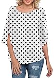 Neineiwu Women's Printed 3/4 Ruffle Sleeve Chiffon Blouse Top (White/Black Dot XL)