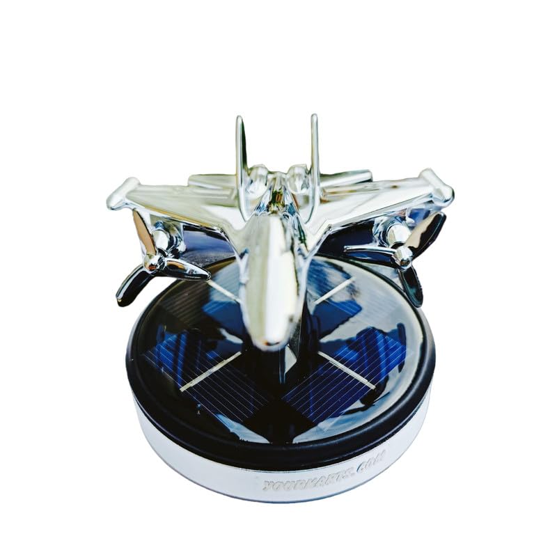 Image of YOURKARTS.COM Solar Powered Car Perfume Diffuser /Dispenser | Jet Plane Design, Auto Rotation Fan | For Car Dashboard with Perfume liquid & Organic Fragrance - (SILVER, Pack of 1)