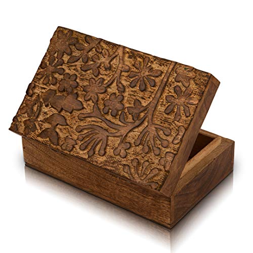 Great Birthday Gifts Handmade Decorative Wooden Jewelry Box Keepsake Box Jewelry Organizer Treasure Chest Trinket Holder Watch Box Storage Lock Box 8 x 5 Inches Housewarming Gift