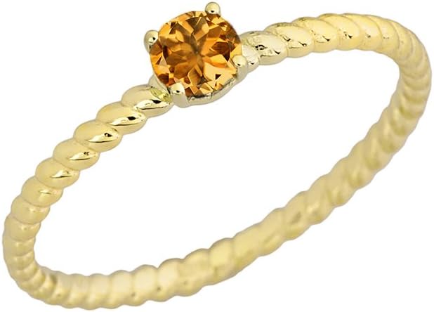 Dainty 14k Yellow Gold Stackable Citrine Solitaire Rope Engagement/Promise Ring