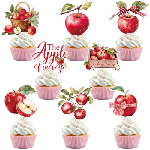 Aposwow Apple Baby Shower Decorations - 40 Pcs The Apple of Our Eye Cupcake Toppers Party Supplies Fruit Theme Cake Decorations for Gender Reveal Welcome Baby Girl Supplies