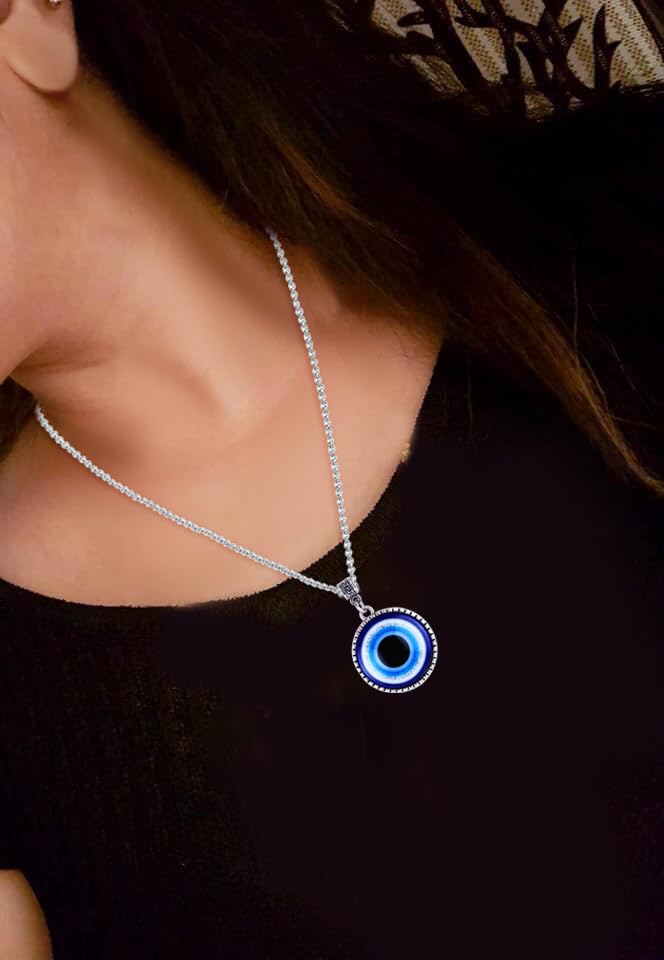 MIAMI Evil eye Chain Pendant for Men Black Silver Necklace for Boys Mens boyfriend gents Boy girls Women Unisex Stainless Steel platinum Chains Locket Valentine Titanium Stylish Pendant-M412 1