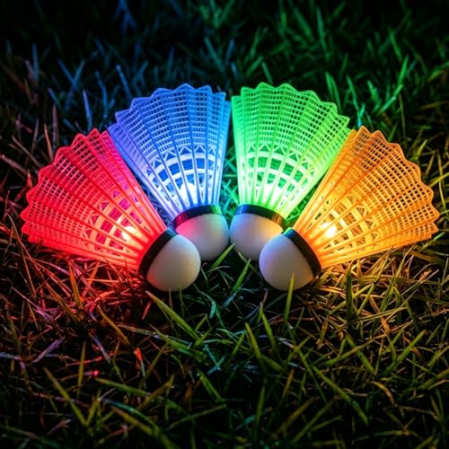 Image of Glow in The Dark Badminton Birdies,LED Badminton Shuttlecocks for Family Backyards Practice,4 /5 /6 PCS Nylon /Goose Feather Long Lasting Light Up Birdie Balls Set for Indoor Outdoor Sports