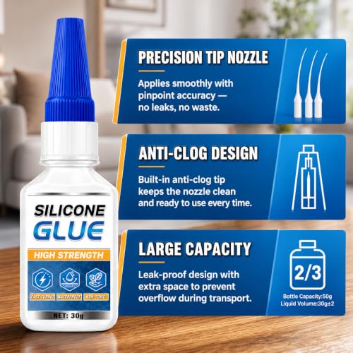 Image of Silicone Glue Clear, 30g Strong Adhesive for Rubber, Liquid Silicone, TPU, TPR & TPE, Fast Curing, Waterproof, Flexible Bonding