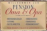 schilderkreis24 – Blechschild Lustiger Spruch “Willkommen zur Pension Oma Opa.“ Schild Geschenkidee Geschenk Geburtstag Weihnachten für Großeltern Rentner Senioren Oma Opa Enkelkinder 20x30 cm