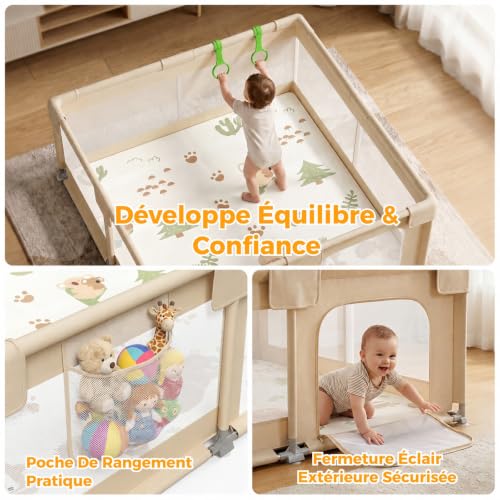 Parc bébé sécurisé 150x150cm stable avec ventouses et tapis - 5