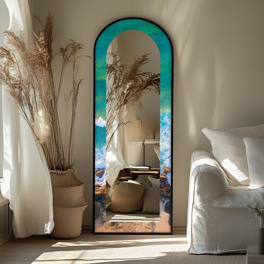Specchio da pavimento con arco lungo 23,5 x 167 cm (larghezza x altezza), specchio da pavimento con cornice nera e cornice nera