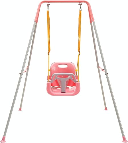 FUNLIO Columpio para niños pequeños con soporte de metal plegable para niños pequeños de 1 a 10 años, juego de columpio 3 en 1 con 4 sacos de arena
