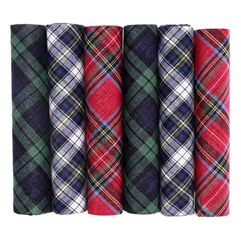 100% COTTON HANDKERCHIEFS HANKIES HANKYS MENS Quality Gift 3/4/5/6/7 Boxed NEW (6, Tartan) Cover
