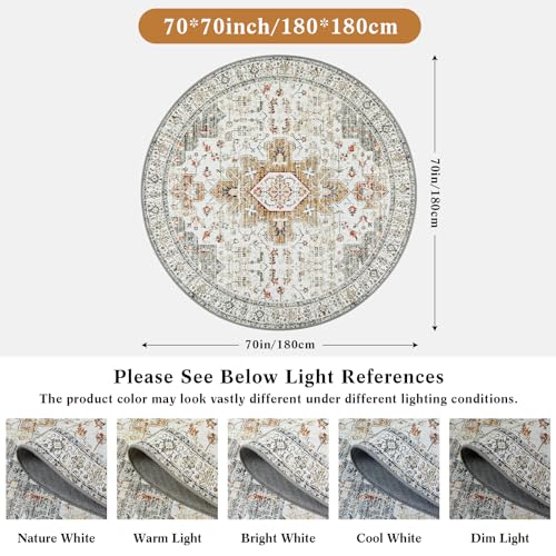 Moynesa Ultra-Thin Washable Round Rug - 6ft Large Living Room Circle Area Rugs, Vintage Dining Room Mat Stain Resistant Nursery Carpet for Bedroom Mudroom Kitchen Apartment Home Office