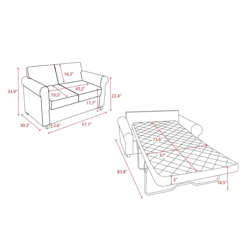 Devin 2in1 Pull Out Sofa Bed, Twin Size Sleeper Loveseat with Folding