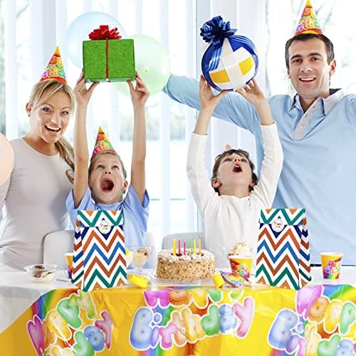 InJolly 20pcs Paper Party Bags with 24pcs Stickers, Rainbow Stripe Small Sweet and Gift Bags for Kids Party, Celebrations, Baby Shower, Birthday, Wedding (13x8x24cm)
