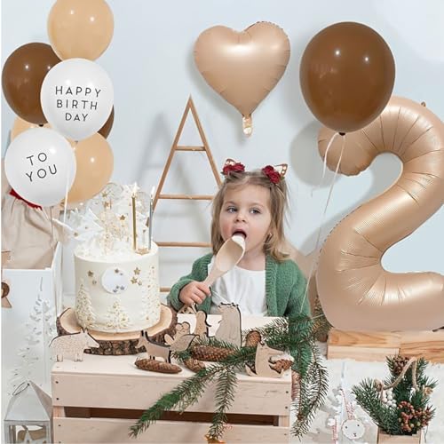 Image of Solid Beige 2 /two Number Foil Balloons 32 inch 2nd Birthday Party Decoration Helium Supported