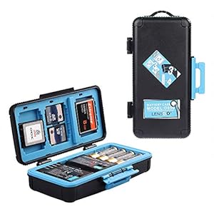Lensgo Kamera-Akku-Speicherkarten-Hülle, Hartschalen-Schutzhülle, wasserabweisend, stoßfest, für 3 Kamera-Batterien, 3 XQD oder 3 CF Karten, 6 SD-Karten (blau)