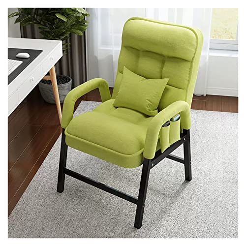 Silla decorativa de terciopelo con almohada lumbar y marco de metal para sala de estar, sillón pequeño moderno con diseño ergonómico ajustable, sofá individual con bolsillo lateral, color verde