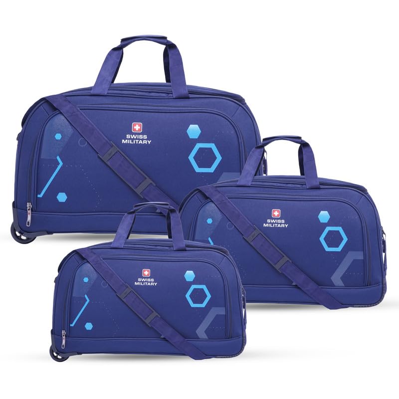 Polyester Sprint 2 Wheels 50, 55 And 60 Cm Small, Medium And Large Duffle Trolley Bag, Travel Set Of 3, Duffle Trolley For Travel, Navy Blue