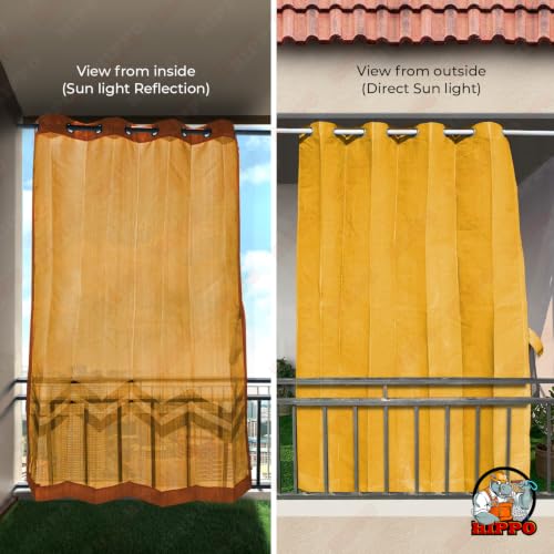 Image of HIPPO 150 GSM Outdoor Sun Blocking Balcony Eyelet /Grommet CurtainsCurtains Sun & UV Protection, Light Filtering Window Curtain (Yellow, 4.5FTX4.5FT, 1PC)