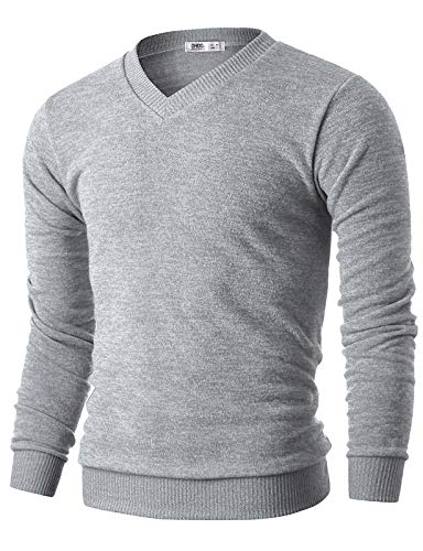 OHOO Mens Slim Fit Light Weight V-Neck Pullover Sweater/DCP015-GREY-S