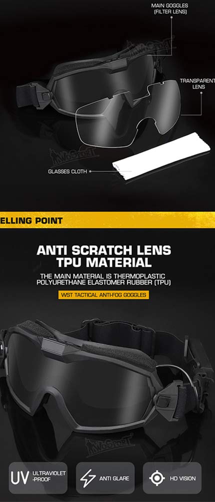 WLXW Gafas Tácticas A Prueba de Niebla con Ventilador Para Aire Libre Airsoft Paintball Deporte Militar Caza Y Tiro Gafas de Seguridad Esquí Snowboard Bicicleta Deportes