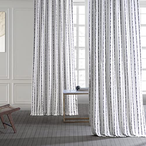 Image of HPD Half Price Drapes Abstract Striped Printed Curtains 108 Inches Long Luxury Cotton Curtains (1 Panel) Room Darkening Window Curtains for Bedroom & Living Room, 50W x 108L, White & Blue Striped