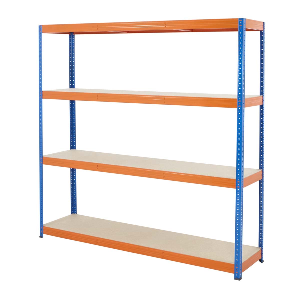 BiGDUG Essentials Industrial Shelving Unit - 4 Tier Racking Shelving - 178cm High Steel Shelving - 300kg UDL Per Shelf - Blue & Orange (178h x 140w x 45d cm)