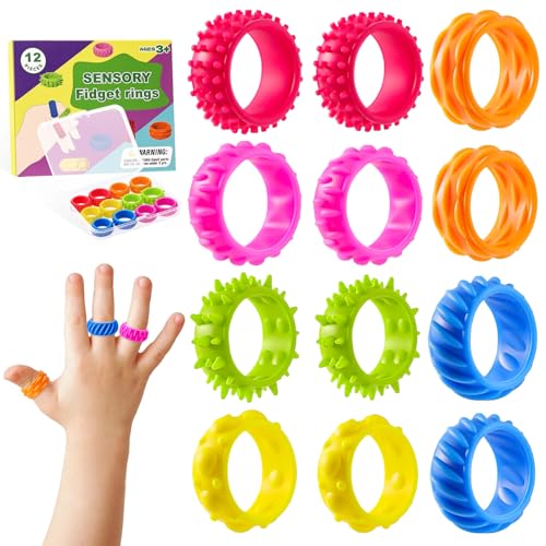 12 Stück Leise Fidget Toys Kinder, Sensorische Fidget Ring Silikon, ADHS...