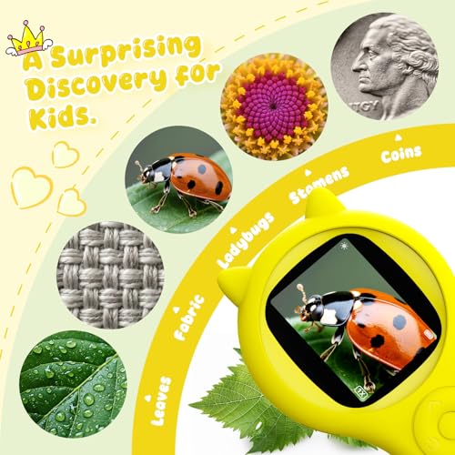 Image of Kids Microscope for Summer Vacation, 500X Portable Digital Microscope with 2 inch IPS Screen, Beach Nature Discovery STEM Toy for Kids Age 5-12 (Yellow)